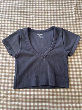 Garage Ribbed Deep V-Neck Crop Top